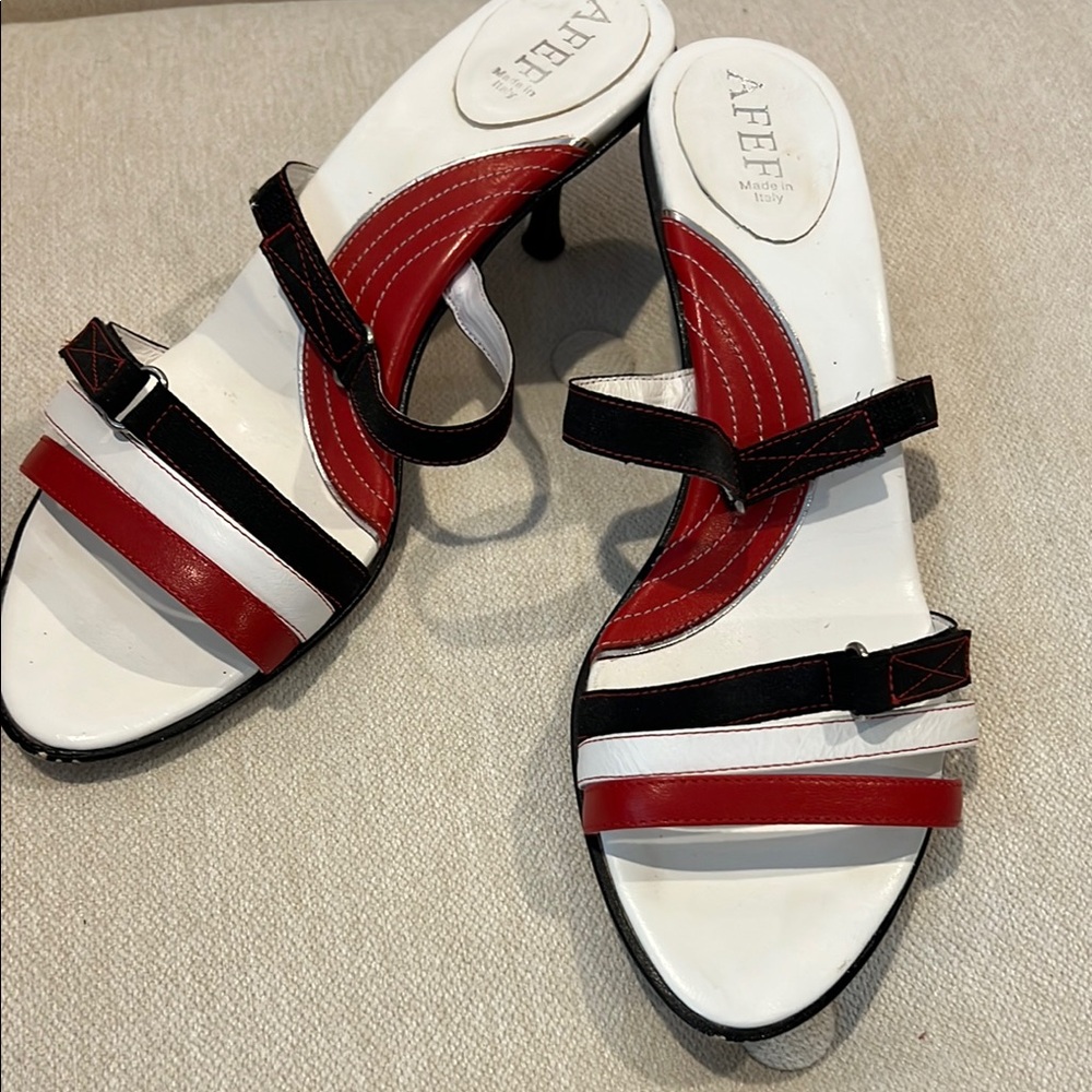 Red White and Navy short Heels with straps